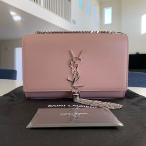 YSL Monogram Kate tassel pale pink bag